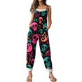 thumbnail image 4 of EANJE Halloween Jumpsuits for Women Casual Wide Leg Comfy Gothic Skull Floral Graphic Overall Sleeveless Women Romper Straps Jumpsuits Oversized Bib Overalls Winter Clothing Blue M, 4 of 5