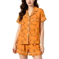 thumbnail image 2 of Halloween Pajamas Women 2-Piece Pajama Set Soft Pumpkin Short Sleeve Shirt and Shorts for Vacation Loungewear 01-Earthy Yellow M, 2 of 5