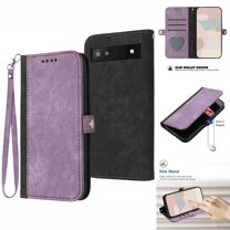 Mantto Wallet Case for Google Pixel 6A, Premium PU Leather Card Slots Holder Soft Silicone Shockproof Flip Folio Case with Kickstand Magnetic Clasp Handbag Wrist Strap Glossy Cover,Purple