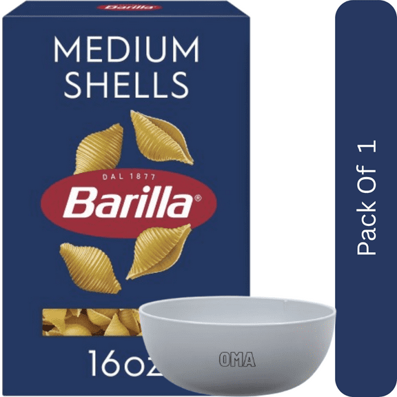 Barilla Classic Medium Shells Pasta – Non-GMO Project Verified, Kosher Certified – 16 oz Box-With Olive White Bowl By OMA