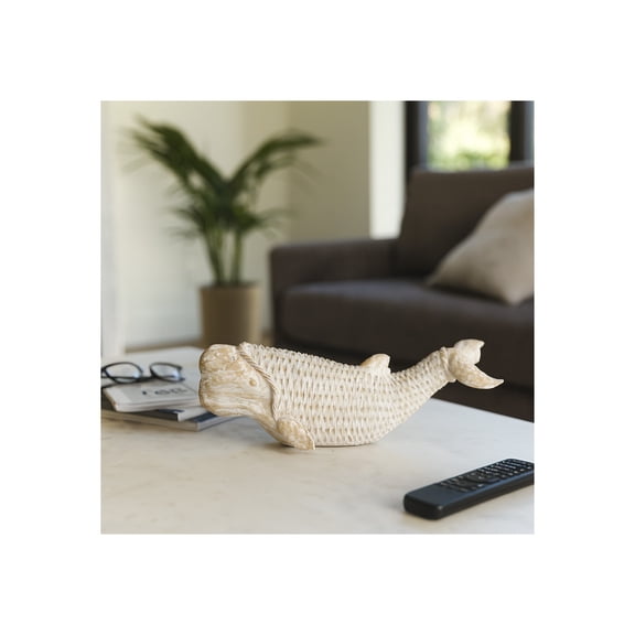 Elegant Whale Figurine for Home Decor - Coastal Chic Sculpture for Bathroom, Office, and Living Room Accent - Modern Seaside Ornaments for Shelf or Coffee Table Display - 5", White & Tan