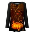 thumbnail image 3 of DYMADE Women Printed Loose Round Neck Long Sleeve Casual Long T-shirt, 3 of 4