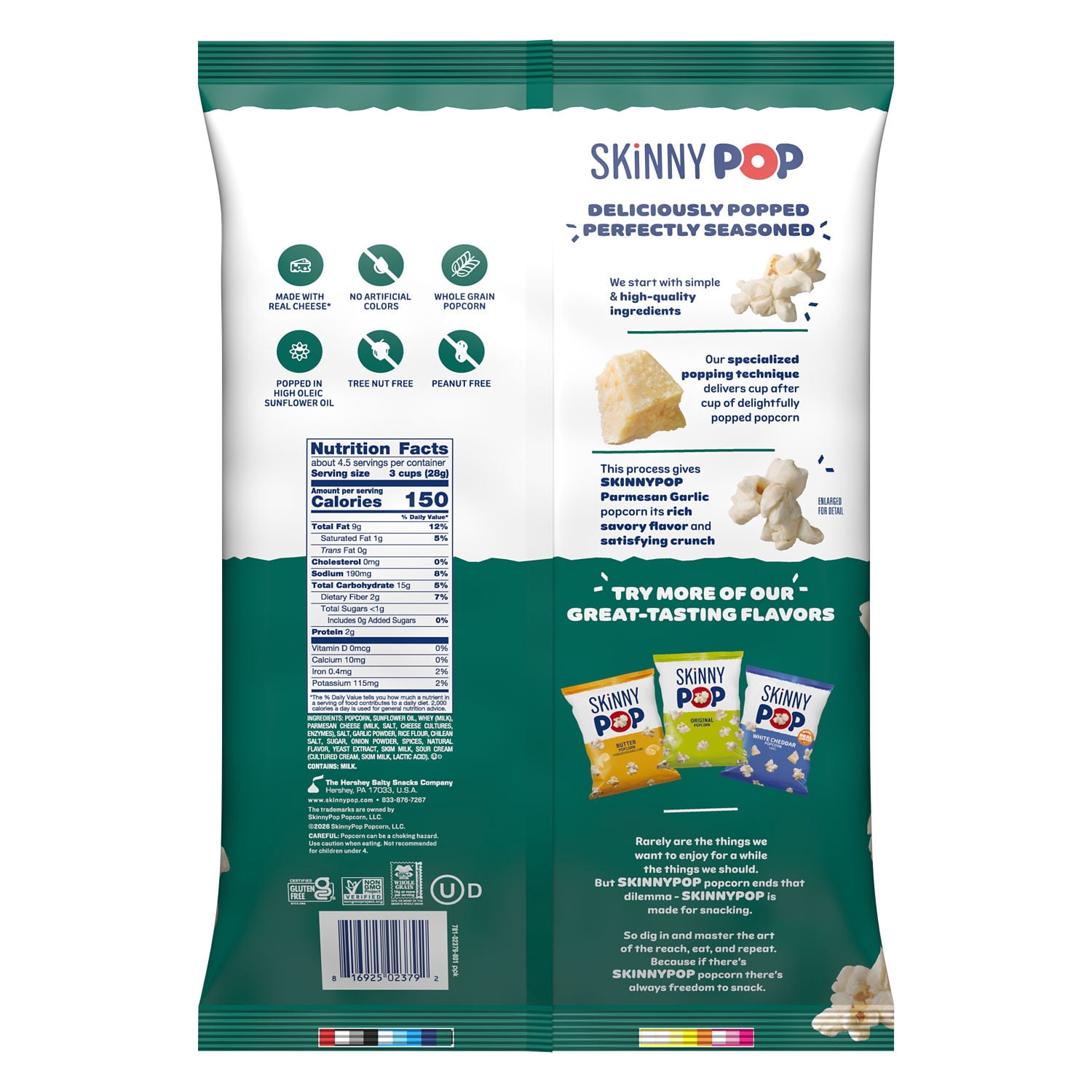 SKINNYPOP Parmesan Garlic Flavored Gluten Free Popcorn, 4.4 oz Bag