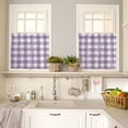 thumbnail image 2 of Kitchen Curtain Valance, Purple and White Buffalo Check Plaid Gingham Farmhouse Decoration Short Rod Pocket Window Curtain Tiers for Bedroom, Bathroom, 2 Panel, 27.5" W x24 L, 2 of 5
