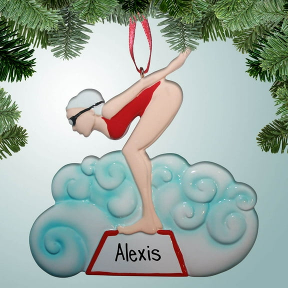 Personalized Girl Swimmer on Platform Christmas Ornament - Learning to Swim - Swim Meet - Loves Swimming - New Pool - Favorite Event - Great Gift Ideas
