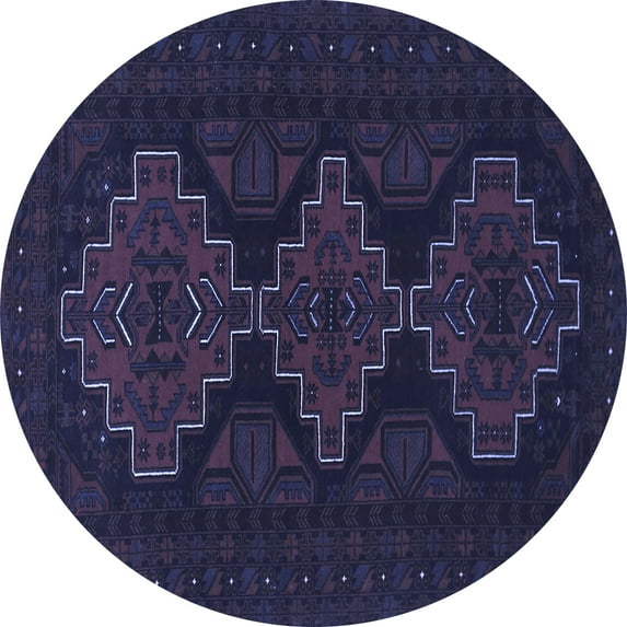 Ahgly Company Machine Washable Indoor Round Persian Blue Traditional Area Rugs, 4' Round
