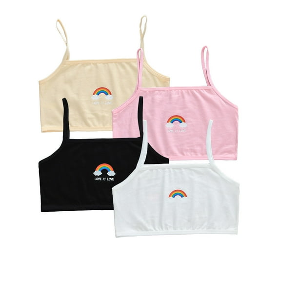 4 Pack Girls Cropped Training Bras Girls Thin Cotton Cami Bralettes Straps Bra for Girls Bluet Bras for Girls