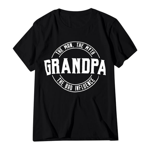 LINASHI Men's "Grandpa: Man Bad Influence" Funny Tee - Dad Joke Papa Grandfather Humor T-Shirt, Casual Short Sleeve