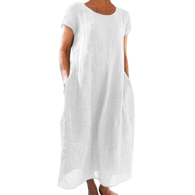 WILLBEST Vêtements d'Assemblage pour Femmes Robe Décontractée Unie à Manches Courtes Col Rond Ample avec Poches