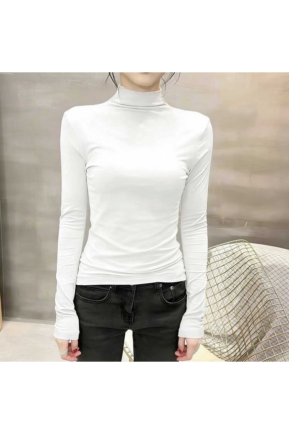 Long Sleeve Tops for Women Mock Turtle Neck Slim Fit Fitted Tops Stretchy Fabric Basic Tees High Neck Layering Fall Winter Warm Wear