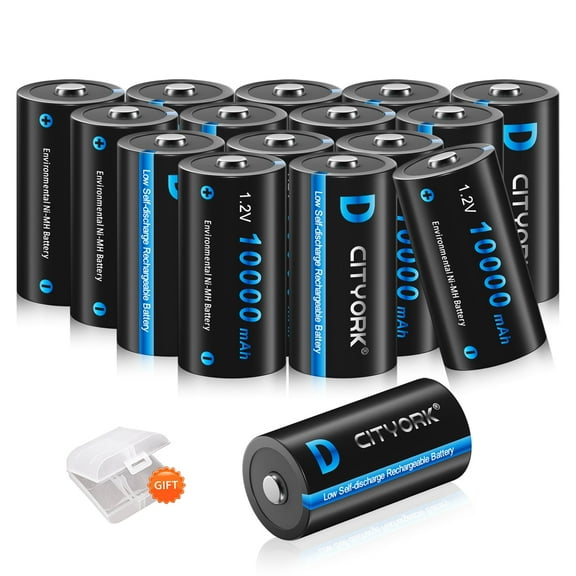 16 Pack D Cell Rechargeable Batteries 10000mAh 1.2V Ni-Mh D Size Batteries 1500 Cycle ( Comes with 3 Pack Battery Storage Cases)