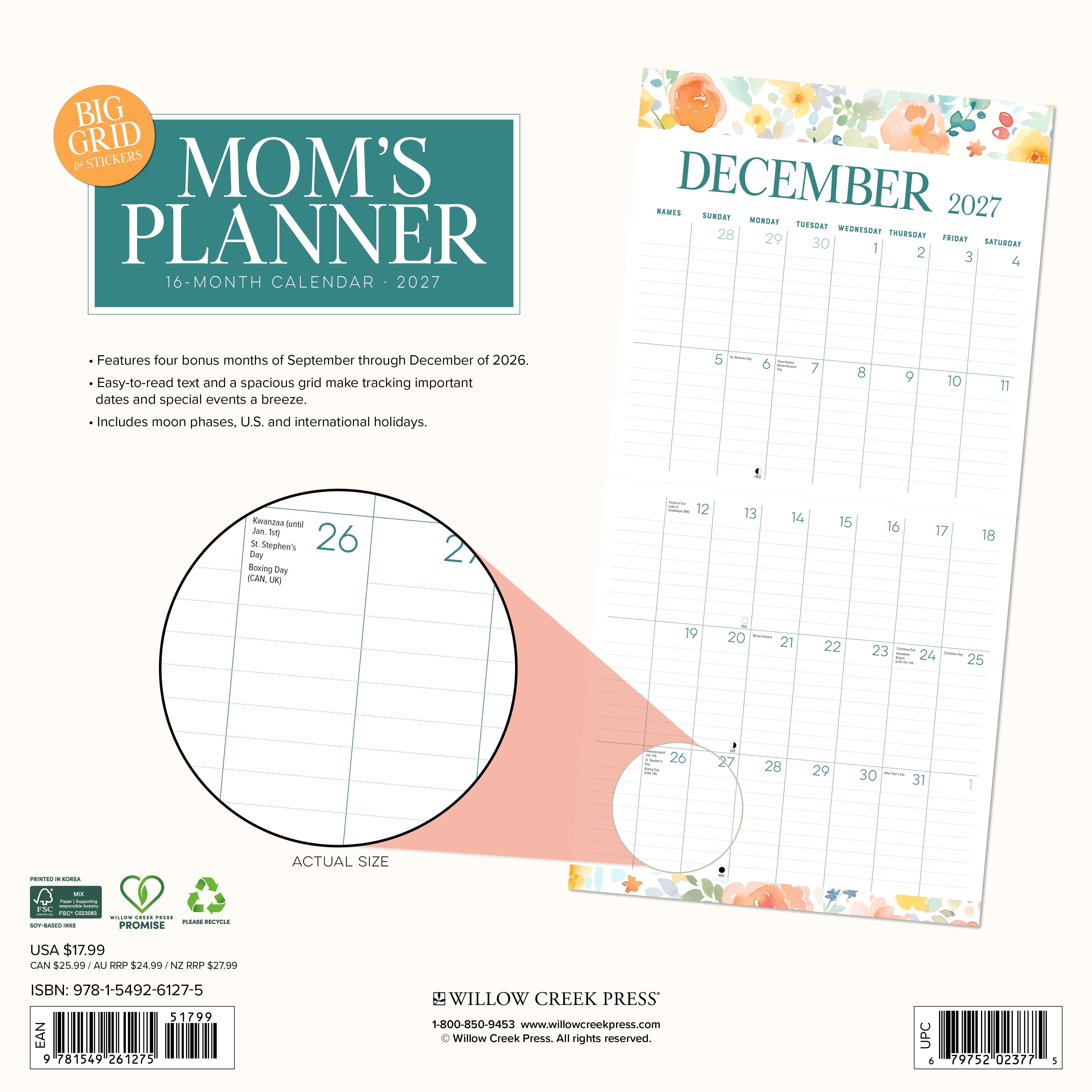 Willow Creek Press, Mom's Planner Calendar 2027 Wall Calendar