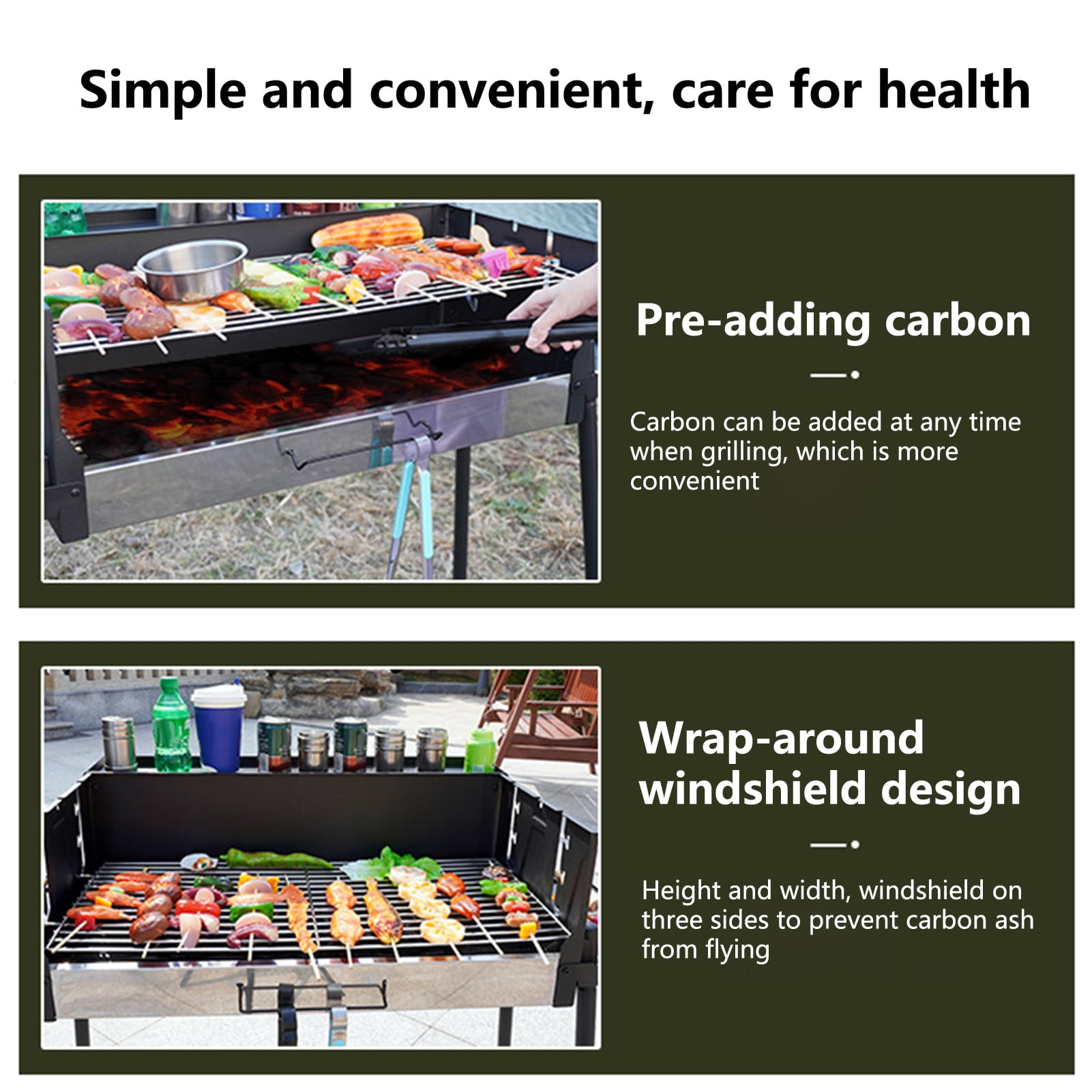 ZNNT BBQ Charcoal Grill Foldable Outdoor Barbecue Tool for Patio Backyard Black