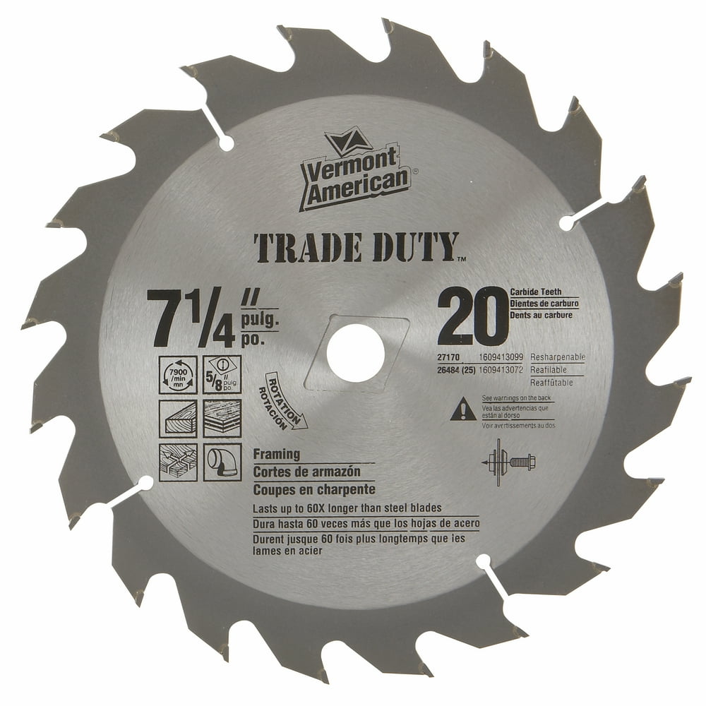 Vermont American 27170 71/4" 20 TPI FastCut Rip Carbide Circular Saw Blades