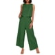 thumbnail image 1 of Conjunto de dos piezas de lino de color liso para mujer: top corto sin mangas con botones y pantalones de pierna ancha, tejido transpirable para el verano, 1 of 8
