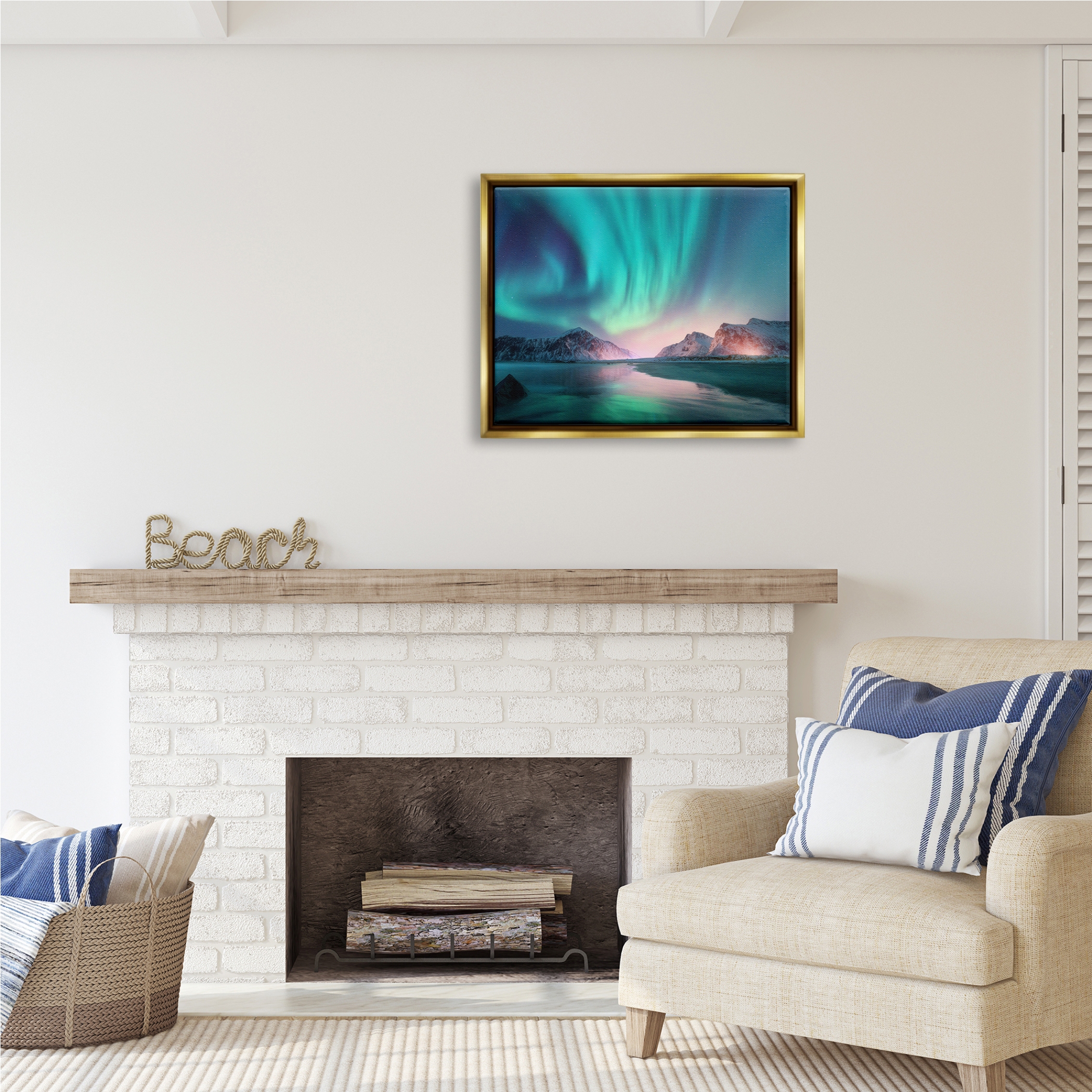 Stupell Industries Northern Lights Photography Nature Photography Gold Floater Framed Art Print Wall Art, 31 x 25