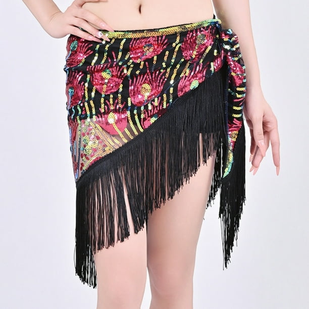 Cadena de cintura con lentejuelas y borlas para mujer, estilo informal, para danza del vientre, poliéster