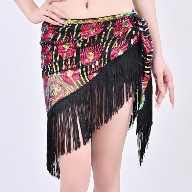 Cadena de cintura con lentejuelas y borlas para mujer, estilo informal, para danza del vientre, poliéster
