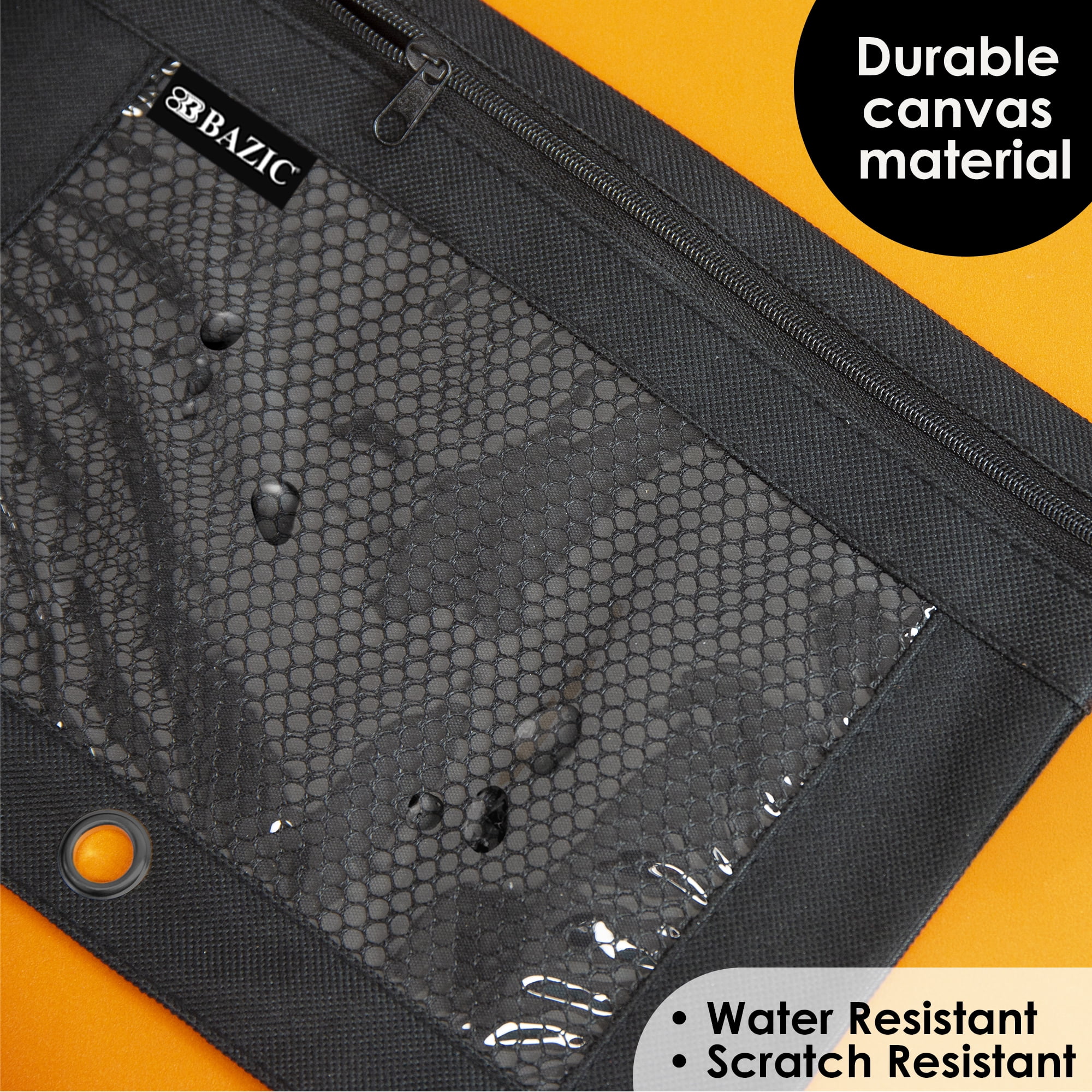 BAZIC 3 Ring Pencil Pouch, Mesh Window, Black Color, 24-Count