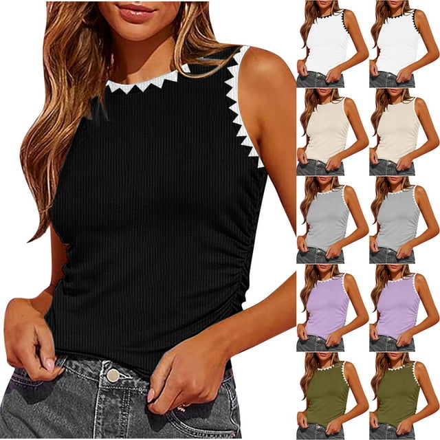 JDQJBZ Débardeurs Grande Taille pour Femmes, Imprimé Coloré, Col Rond, Coupe Ample, Blouse d'Été