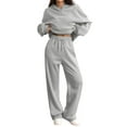 thumbnail image 2 of Women's Casual 2 Piece Sweatsuit Set Long Sleeve Hoodie Wide Leg Sweatpants Lounge Track Outfit Gray S, 2 of 5