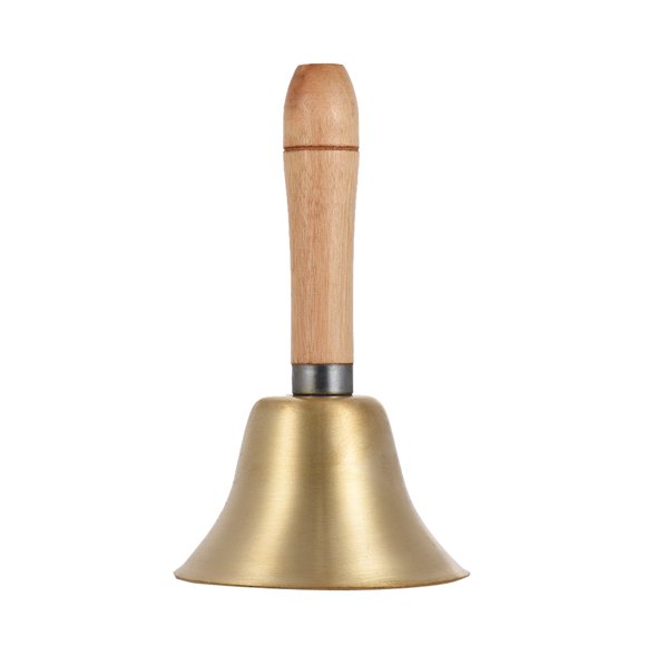Brass Hand Bell Loud Call Bell Handbell Desk Ringbell with Wooden Handle for Wedding Festival Decoration Food Line Alarm School Hotel Sercive