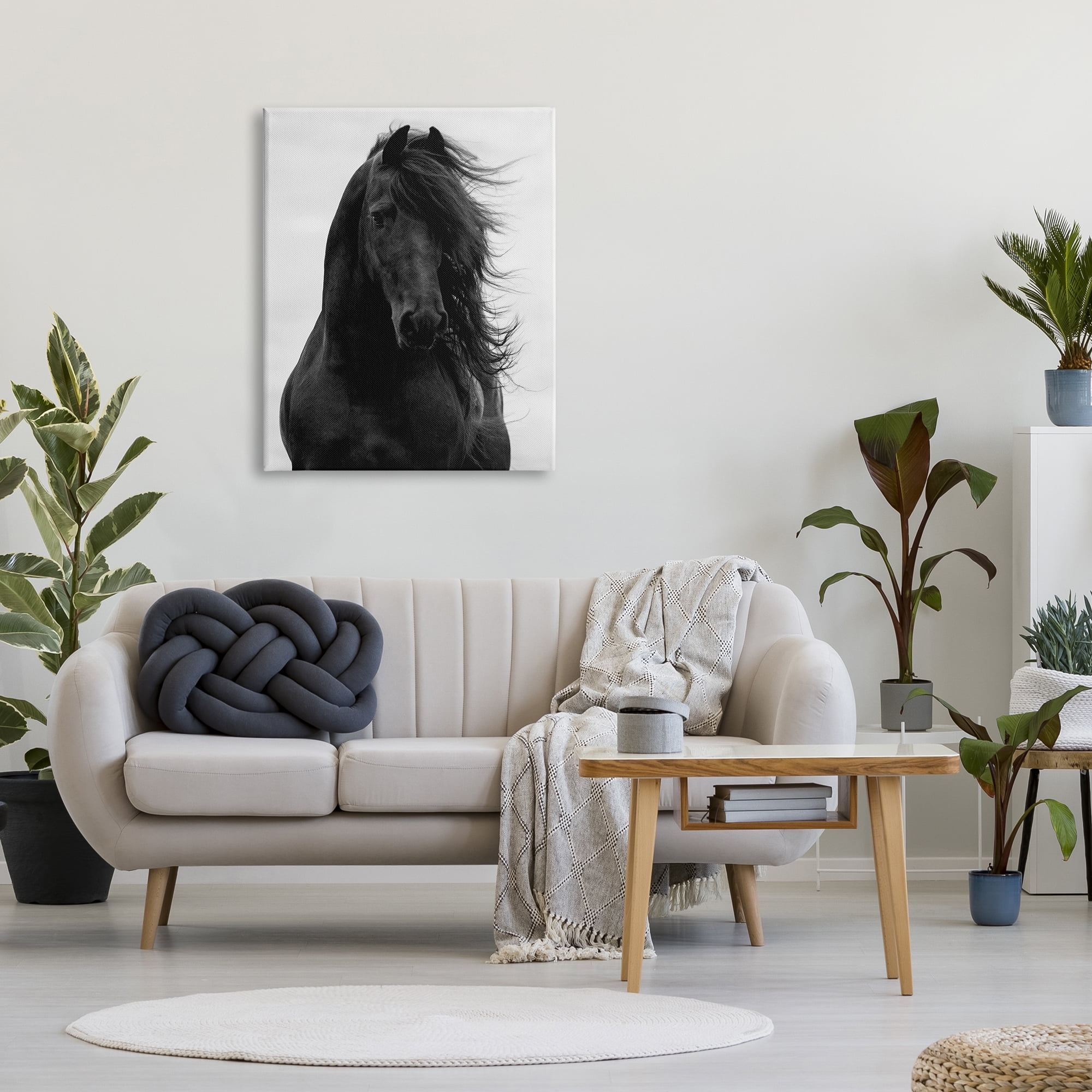 Stupell Industries Black Stallion Horse Portrait Soft Grey Sky Photography, 30 x 40, Design by Carol Walker