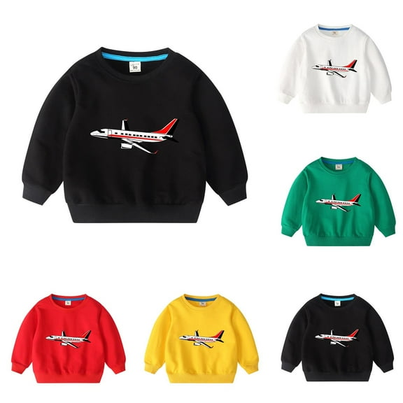 Swuxness Toddler Long Sleeve Sweatshirts, Toddler Fall Tops, Boys and Girls Fashion Plane Print Crew Neck Top for Kids Black, 2-3 Years