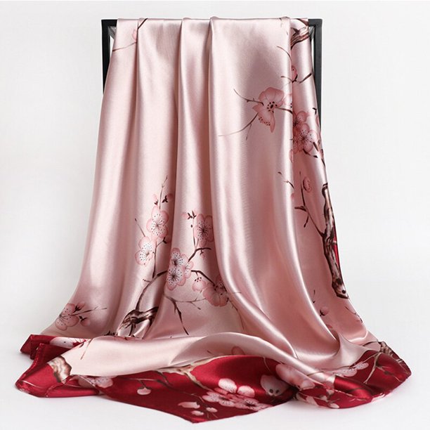 Bufanda de seda versátil para mujer, chal grande con estampado Floral, estolas cuadradas, bandana de marca de lujo, silenciador, 90x90cm qiuyongming unisex