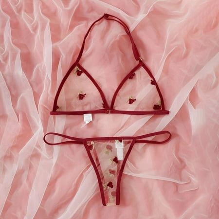 

Cathalem Leather Lingerie for Women Fashion Sleepwear Thong Flower Underwear Lingerie Lace Gags for Women Submissive Underwear Red X-Large