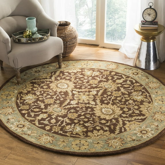 SAFAVIEH Antiquity Beaumont Traditional Wool Area Rug, Chocolate/Blue, 3'6" x 3'6" Round