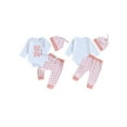 thumbnail image 3 of Elippeo Baby Boy Girl Fall Outfits, Letter Embroidery Long Sleeve Romper Checkerboard Pants Hat 3 Piece Set 3 6 12 18 Months, 3 of 10