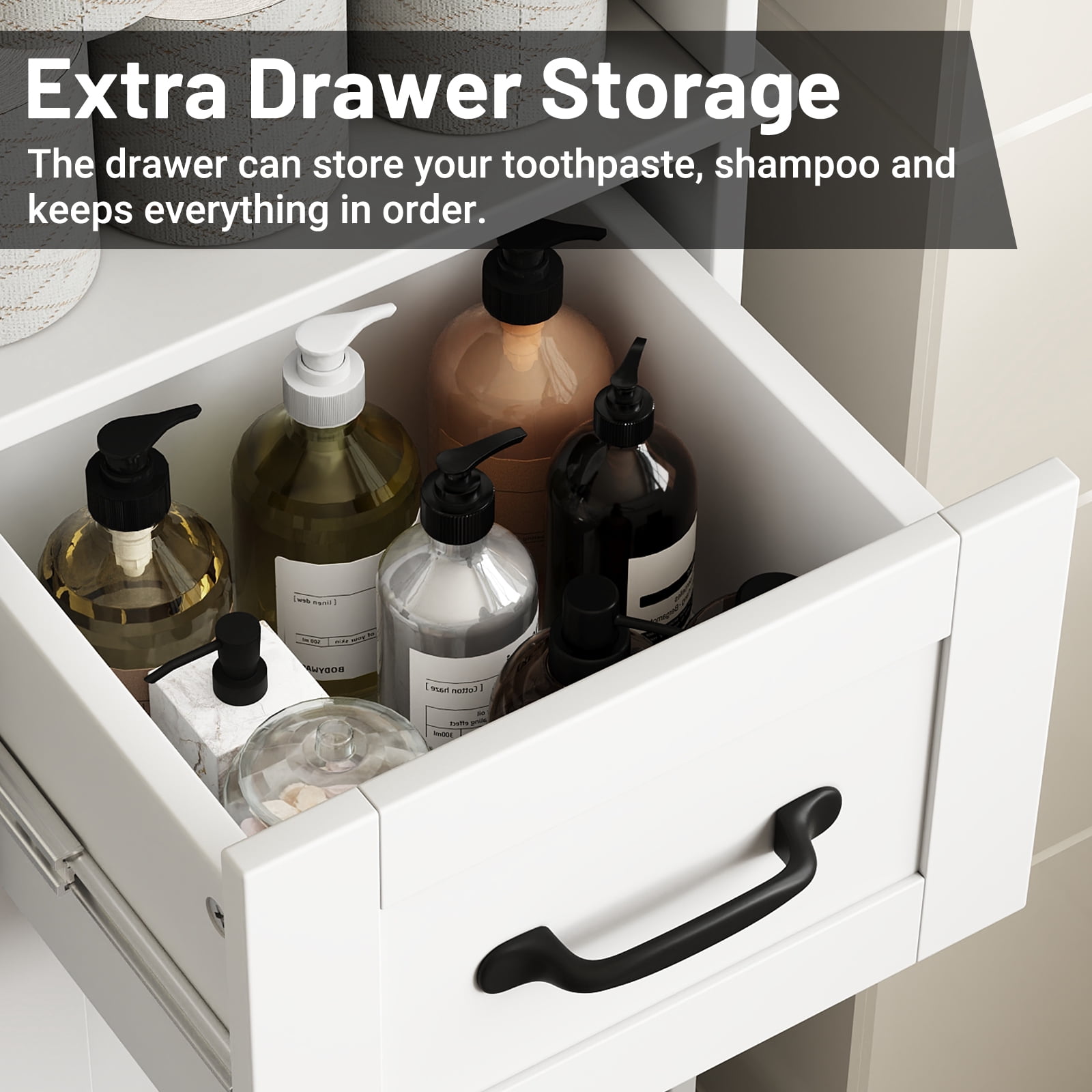 Tall Bathroom Storage Cabinet with Barn Door and Drawer, Narrow Freestanding Linen Cabinet for Bathroom, White