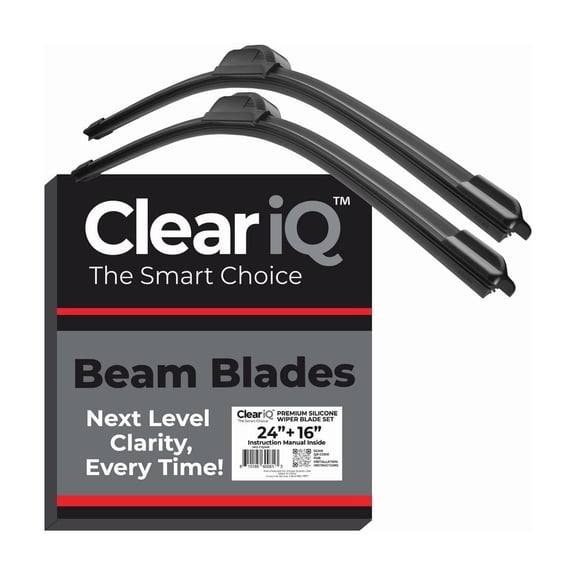 Clear IQ Premium Silicone Beam Front Wiper Blade Set – 24in. Driver Side & 16in. Passenger Side