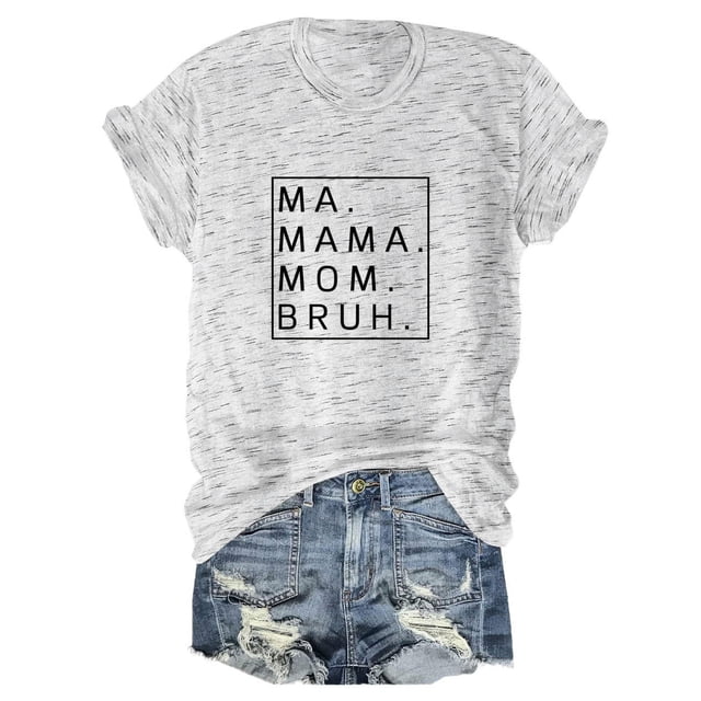Camiseta holgada de manga corta con estampado de letras MA Mama Mom Bruh: estampado de letras moderno, cómoda y casual.