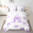 thumbnail image 2 of Homewish Dreamy Purple Bowknot Bedding Comforter Set 7pcs for Girl, Kawaii Initial A Letter Queen Bedding Sets, Princess Style Reversible Queen Sheet Sets, Microfiber Bedroom Decor, 2 of 7