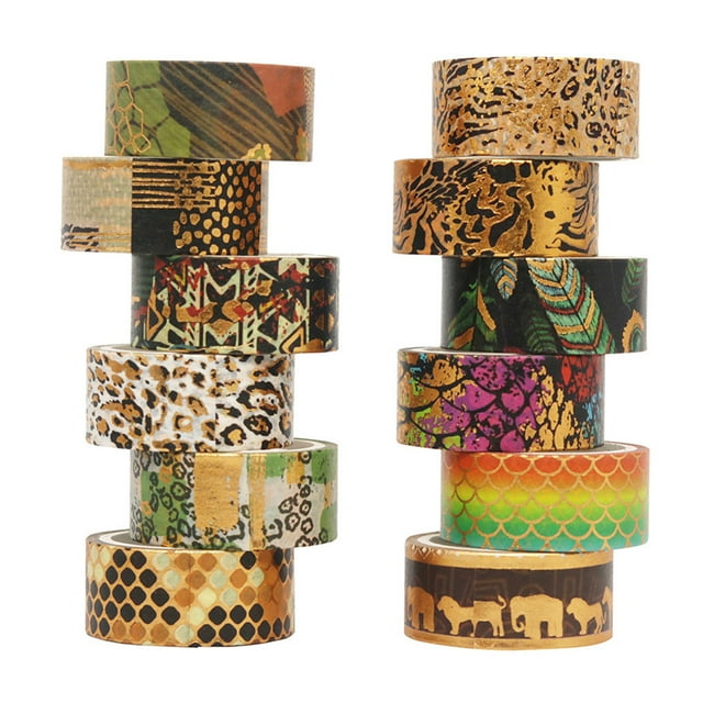 MasteelfCA 12 Rolls Washi Tape Animal Printed Decorative Masking Tapes for Arts Wrapping