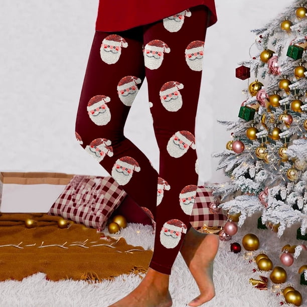 MKLEKYY Leggings deportivos para mujer, leggings de entrenamiento a la moda, pantalones con estampado navideño de bloques de color, leggings suaves y elásticos.