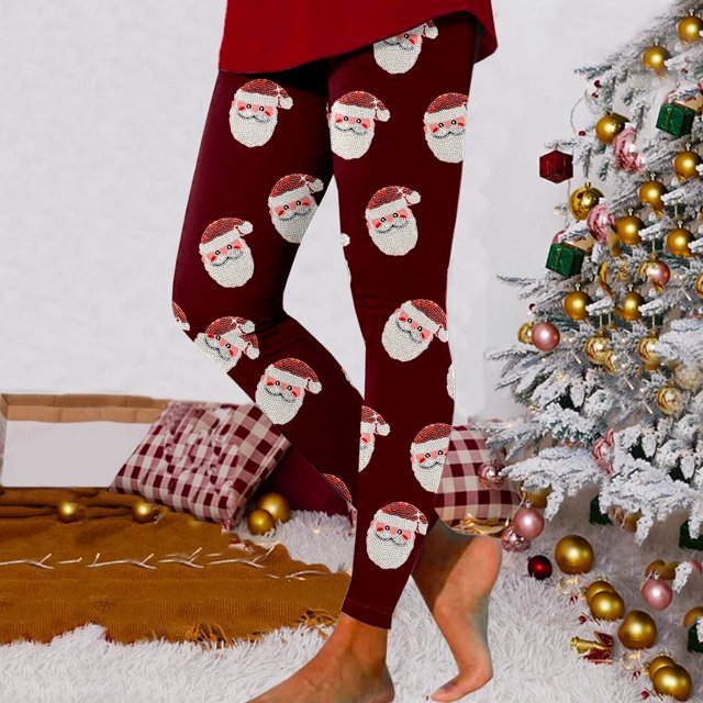 MKLEKYY Leggings deportivos para mujer, leggings de entrenamiento a la moda, pantalones con estampado navideño de bloques de color, leggings suaves y elásticos.