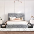 thumbnail image 3 of Einfach Full Fabirc Platform Bed with 4 Big Storage Drawers, Diamond Button Tufted Adjustable Headboard, Light Grey, 3 of 9