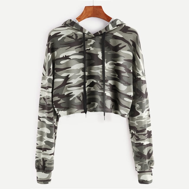 Puntoco Sudadera con capucha para mujer Camuflaje Impreso Sudadera Manga larga Suéter tops Blusa Puntoco Puntoco-3363