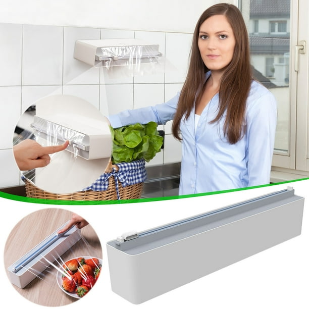 Ycolew Wall Mount Plastic Wrap Dispenser with Cutter, Large Compatible