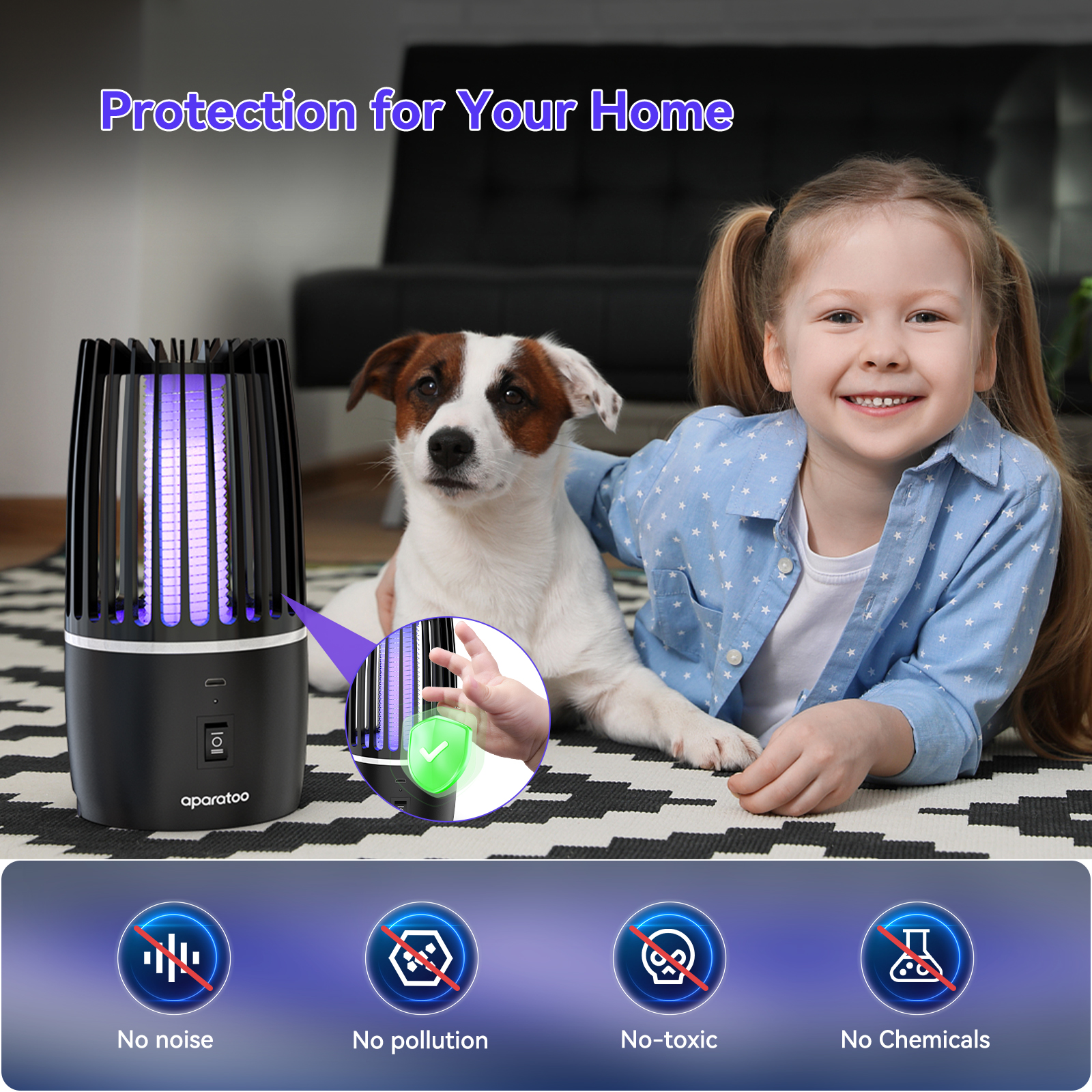 Thehomeuse Bug Zapper, Fly Zapper Electric Mosquito Killer Lamp, Rechargeable Traps Indoor for Home Use, Portable Catcher Insect Outdoor, Black