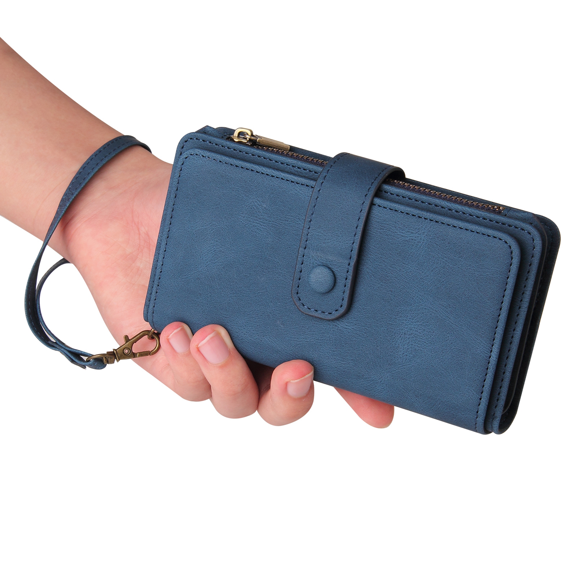 Phone Case for Samsung Galaxy S24 Ultra, S24 Ultra Wallet Case, Luxury Folio Flip Leather Cover [Zipper Pocket] [Wrist Strap] [Kickstand] for Samsung Galaxy S24 Ultra, Blue