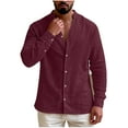 thumbnail image 5 of Linen Shirts for Men Button Down V Neck Long Sleeve Tops Lightweight Casual Spring Summer Beach Travel Blouse (M, Wine), 5 of 8