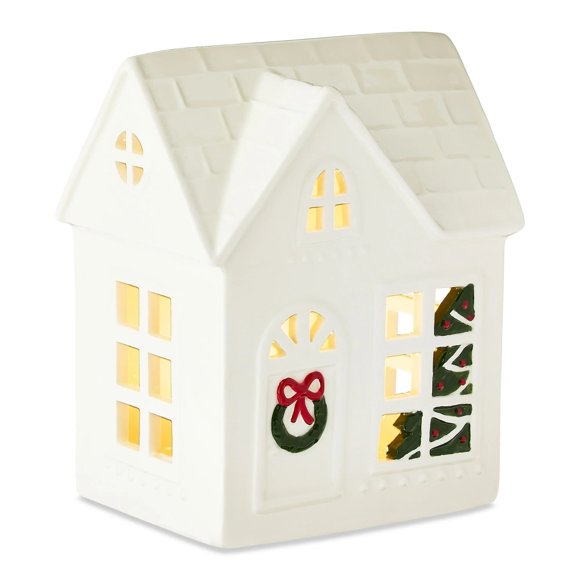 Maisons de Village de Noël en Céramique, Décorations de Noël Décoration de Village Intérieure, Maisons de Noël avec Lumières Led Figurines, Décor de Maison Rustique d'Hiver de Style Ferme pour les Fêtes de Noël pour Manteau Table Pièce