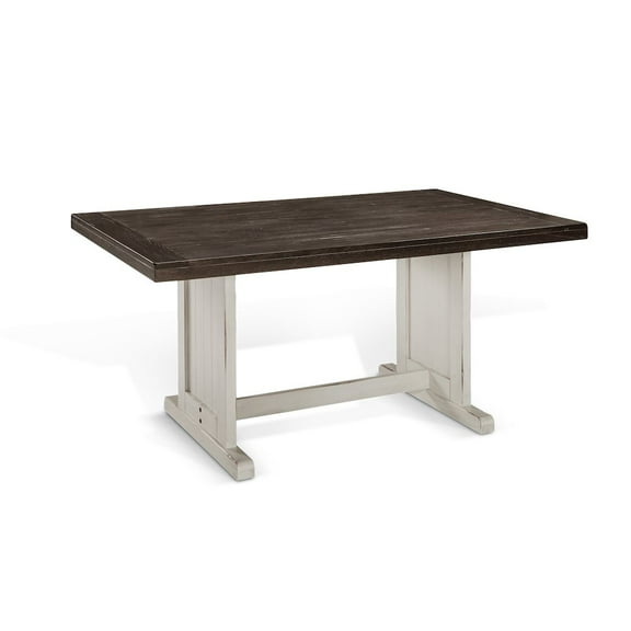 Sunny Designs Carriage House 60" Farmhouse Wood Table in Off White Dark Brown