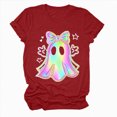 thumbnail image 5 of TOWED22 Halloween Shirt for Women Crew Neck Shirt Cute Bow Ghost Graphic Short Sleeve Casual Fall Clothes Tops(Red,S), 5 of 5