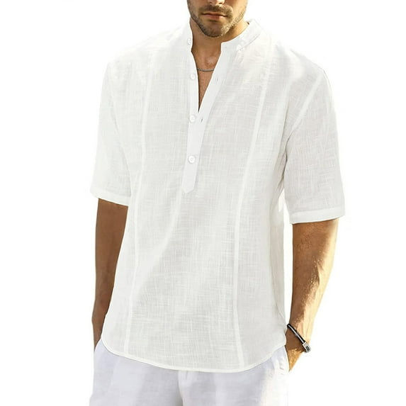 GXFC Men's Casual Button-Down Collar Polo Shirt Short Sleeve Solid Loose Henley Shirt for Men Beach Daily