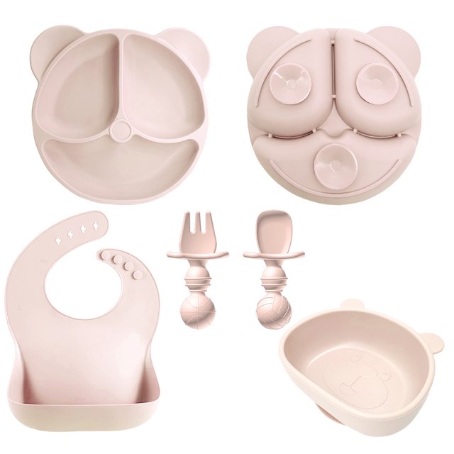 Juego de vajilla con cuenco adicional y plato de silicona para niños Bear, cuenco de silicona especial para bebés, suministros para madres e hijos
